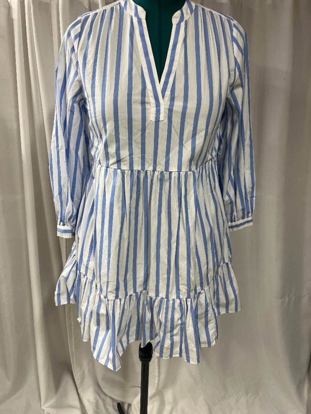 J. CREW Tiered Cotton Poplin Mini Dress Barrie Stripe Blue White Sz XS